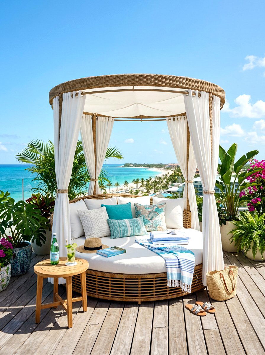 Rooftop Sun Daybed - 30 rooftop patio lounge ideas aesthetic