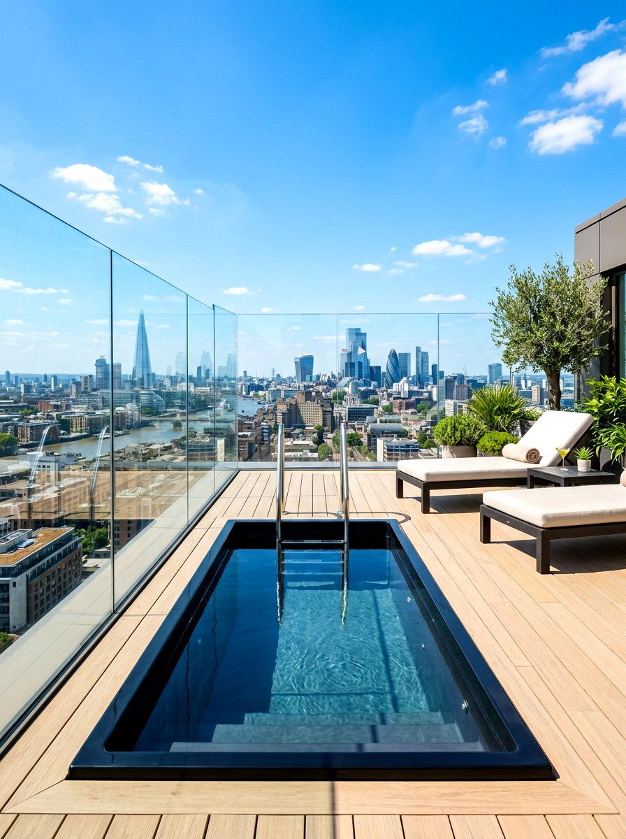 Rooftop Terrace Cold Plunge - 30 cold plunge patio ideas