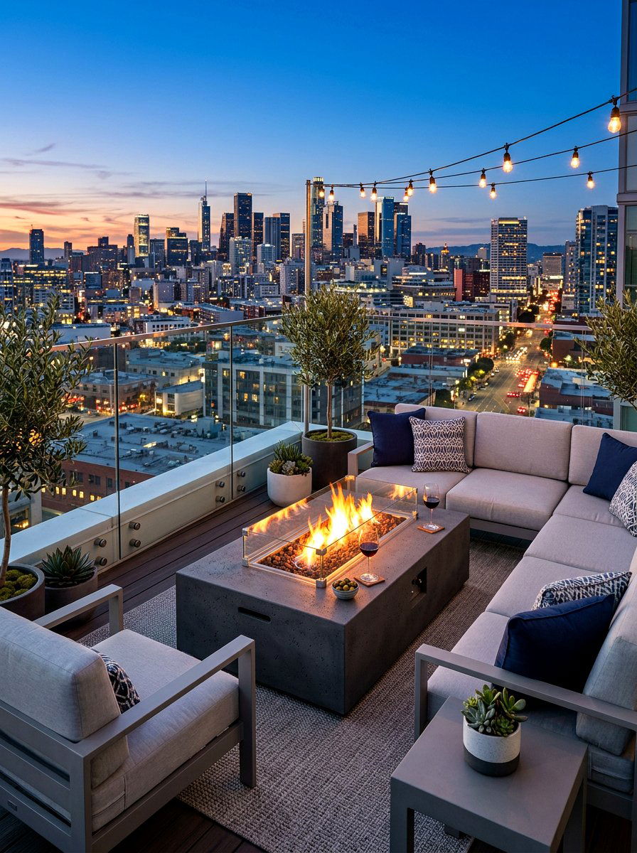 Rooftop Terrace Fire Table - 30 fire table patio ideas