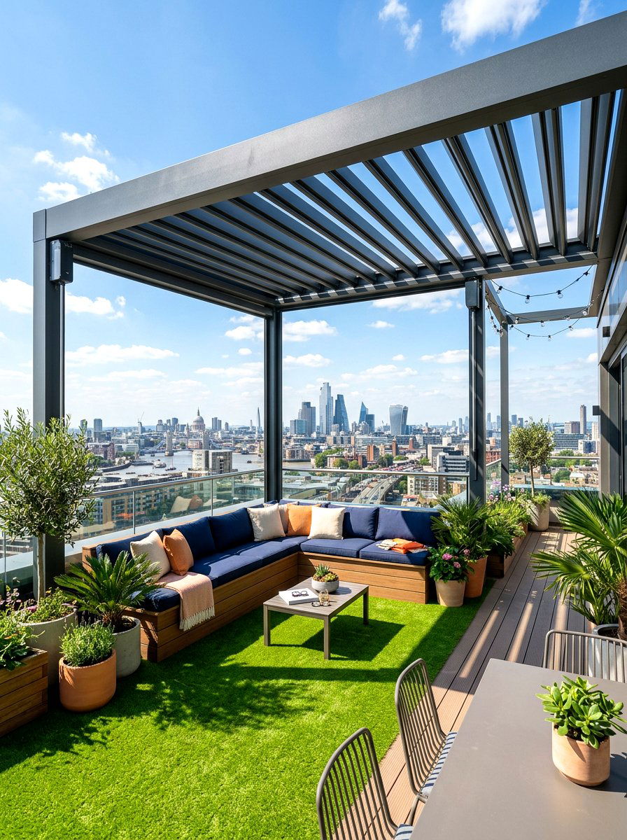 Rooftop Terrace Louvered Canopy - 30 louvered pergola patio ideas