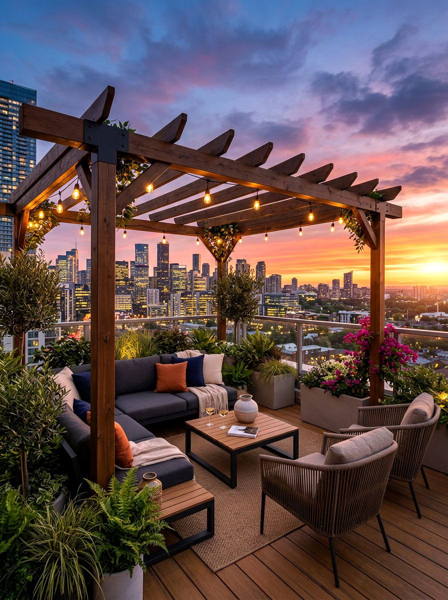 Rooftop Terrace Pergola - 30 cozy pergola ideas