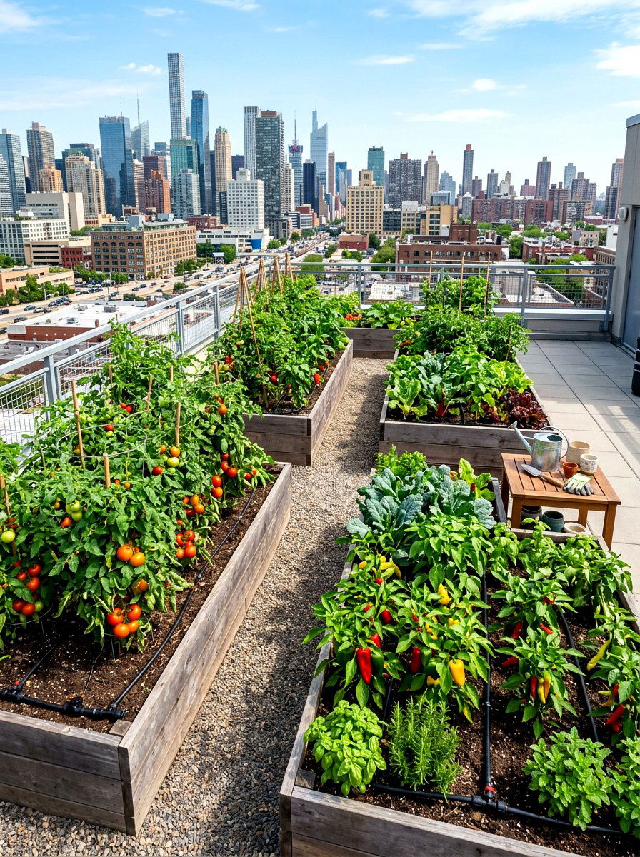 Rooftop Vegetable Patch - 30 rooftop patio garden ideas