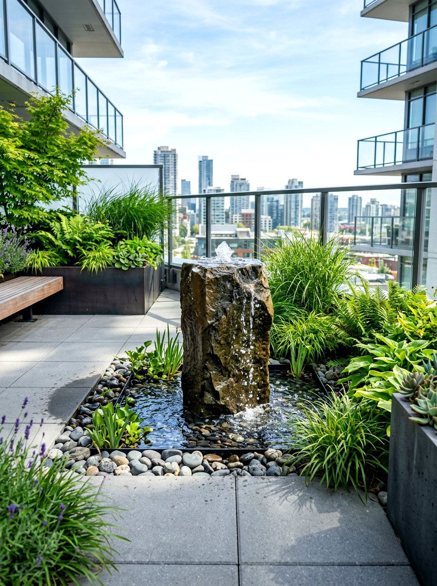 Rooftop Water Feature - 30 rooftop patio garden ideas