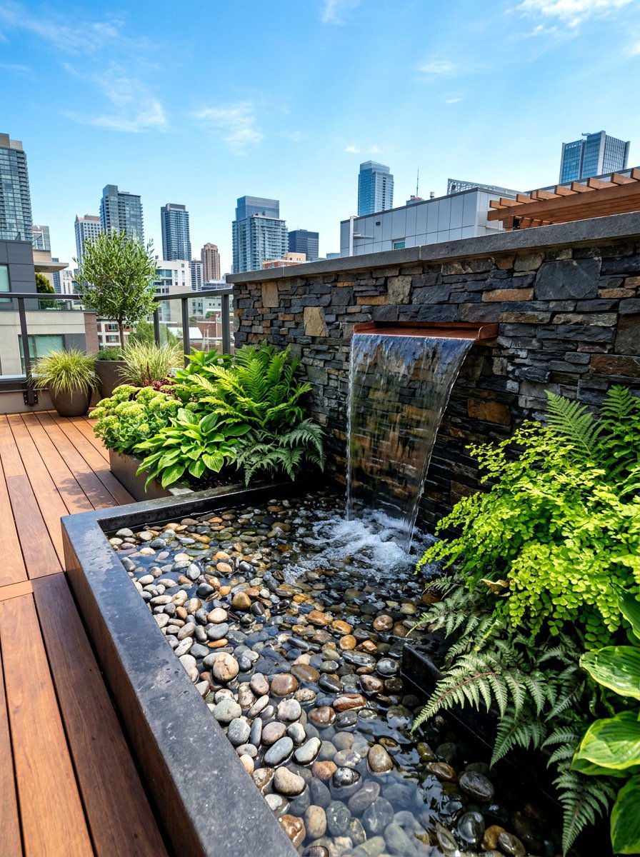 Rooftop Water Feature - 30 rooftop garden ideas