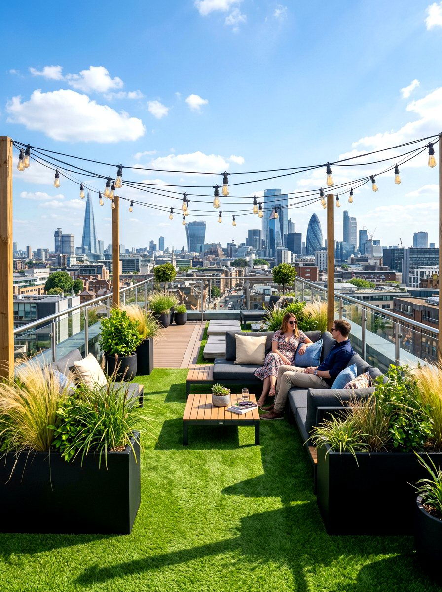Rooftop artificial turf garden - 30 artificial turf backyard ideas