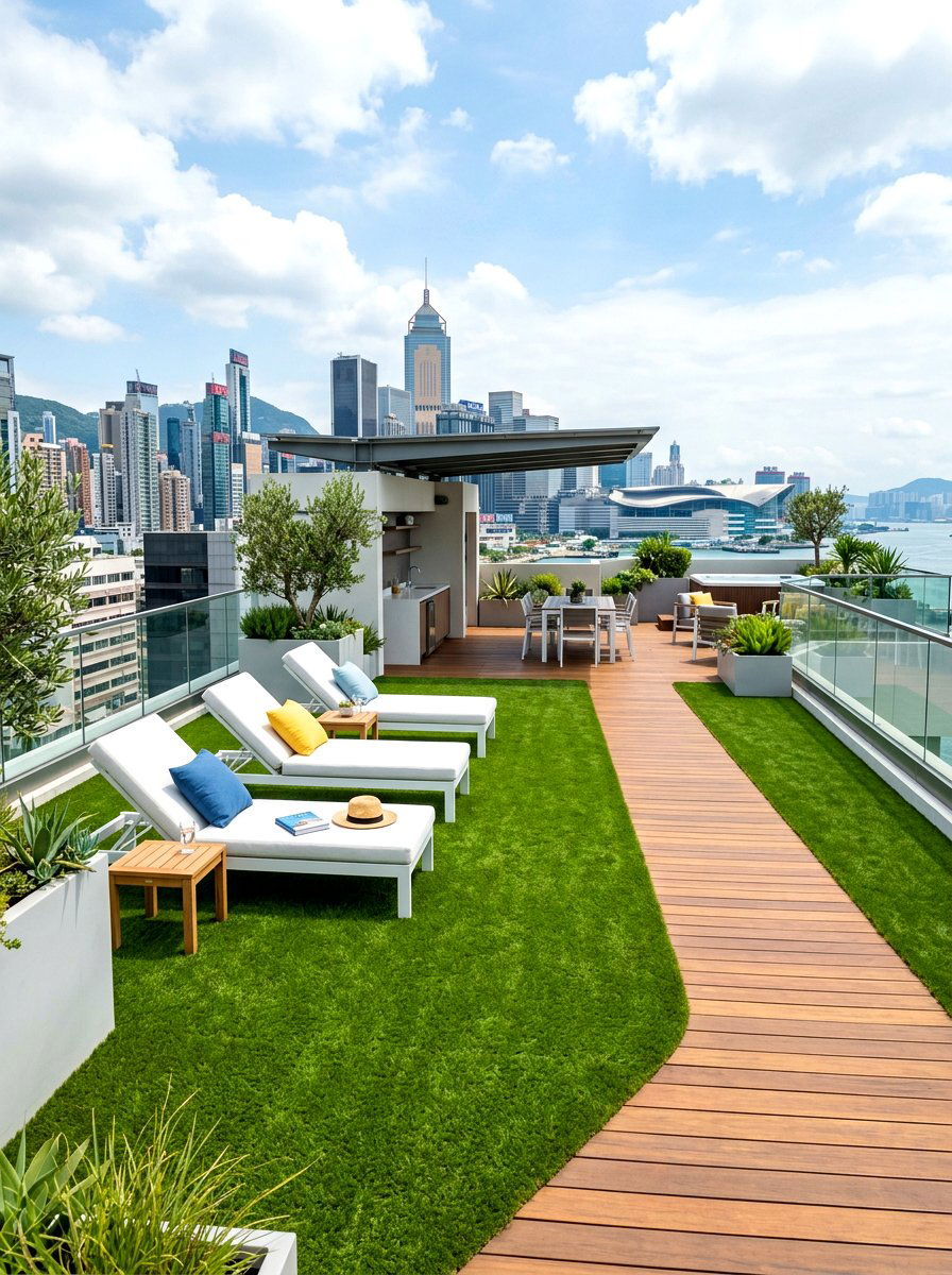 Rooftop deck artificial grass - 30 rooftop deck lounge ideas