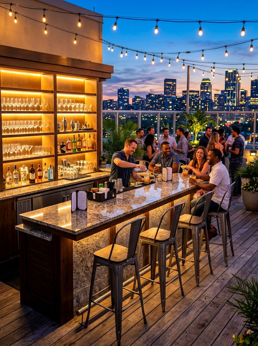 Rooftop deck bar counter - 30 rooftop deck lounge ideas