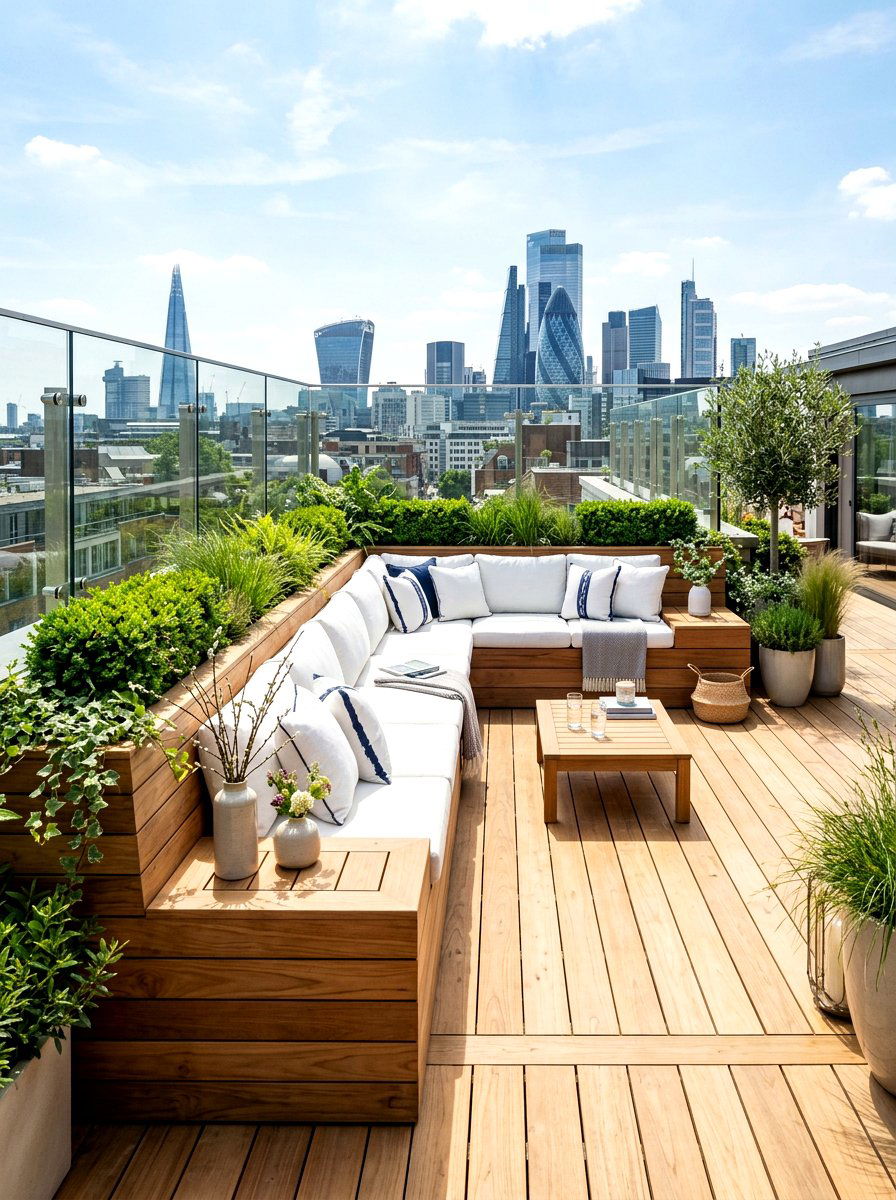 Rooftop deck built in seating - 30 rooftop deck lounge ideas