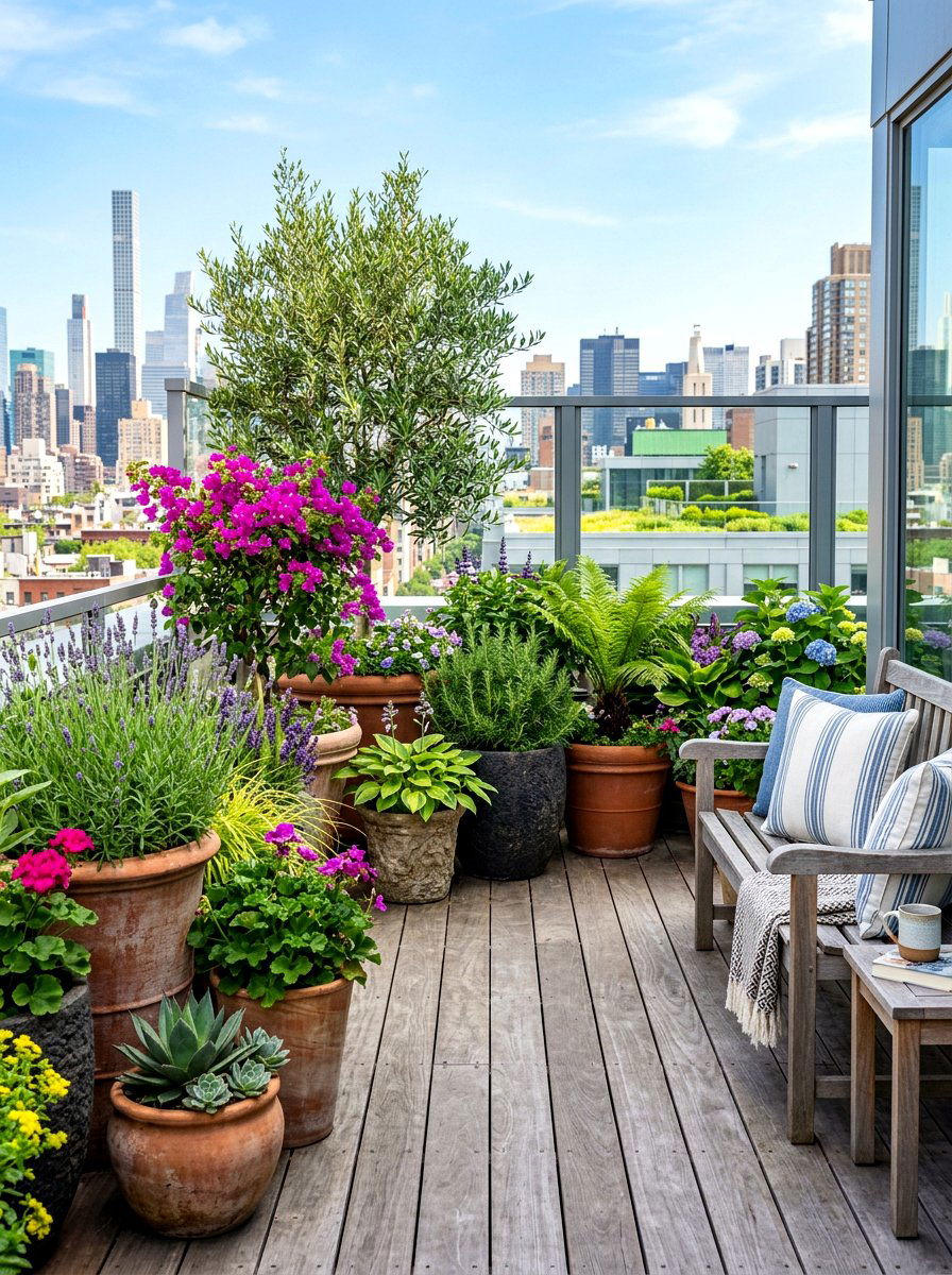 Rooftop deck container plants - 30 rooftop deck lounge ideas