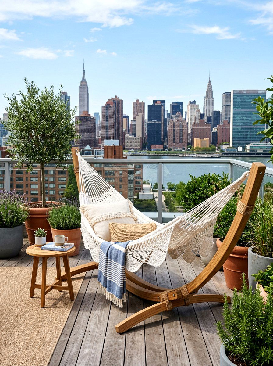 Rooftop deck hammock - 30 rooftop deck lounge ideas