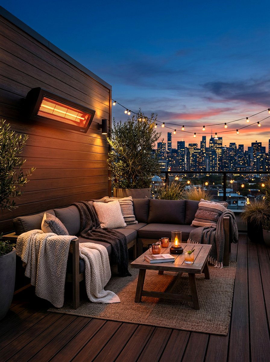 Rooftop deck heating lamp - 30 rooftop deck lounge ideas
