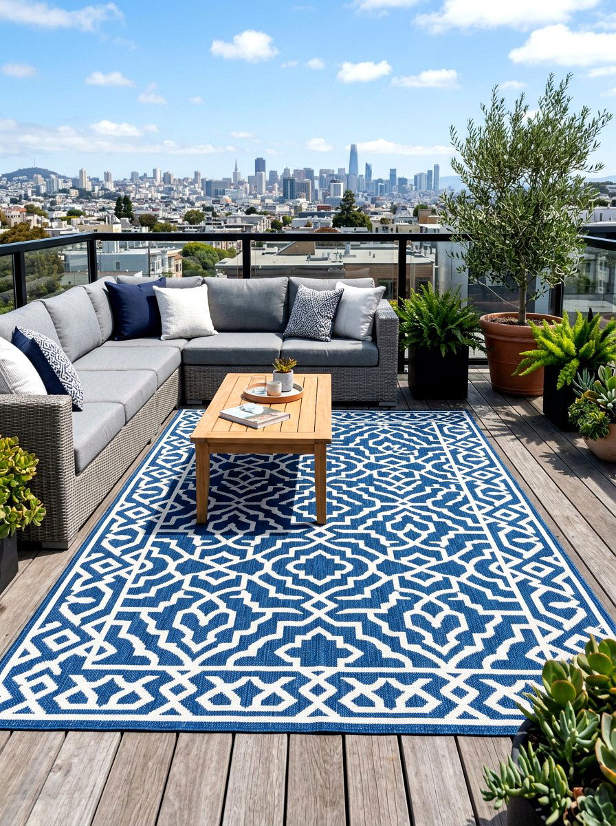 Rooftop deck rug - 30 rooftop deck lounge ideas