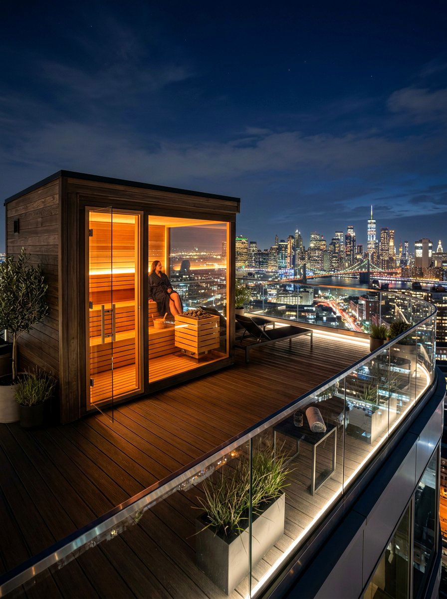 Rooftop deck sauna - 30 outdoor sauna backyard ideas aesthetic