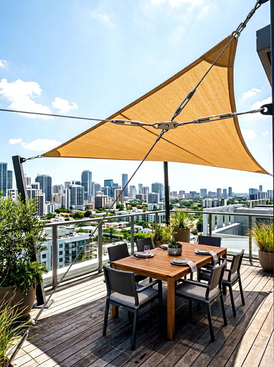 Rooftop deck shade sail - 30 rooftop deck lounge ideas