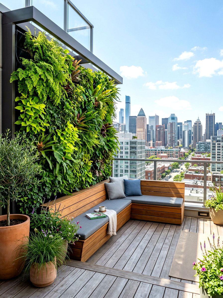 Rooftop deck vertical garden - 30 rooftop deck lounge ideas
