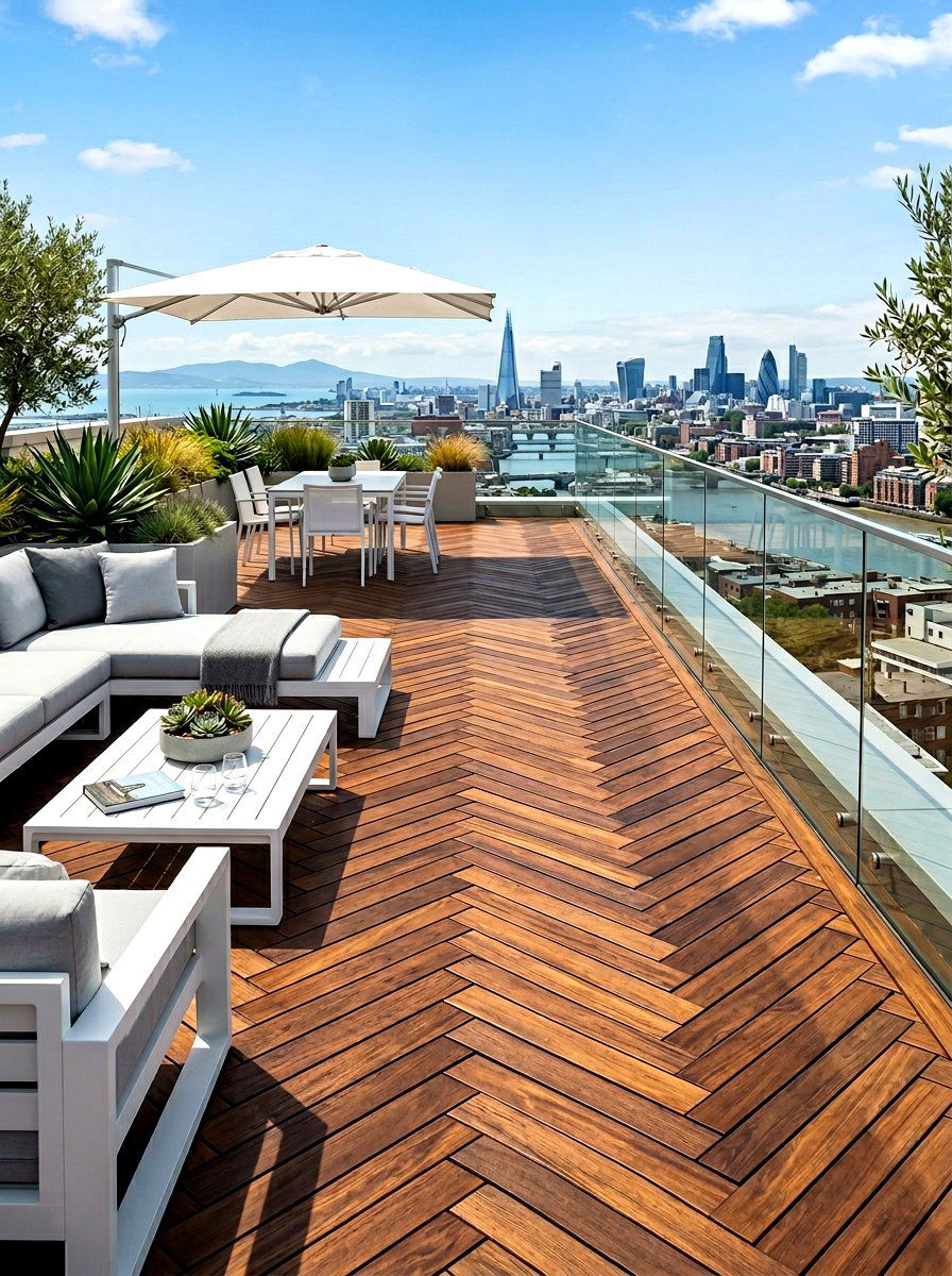 Rooftop deck wood decking - 30 rooftop deck lounge ideas
