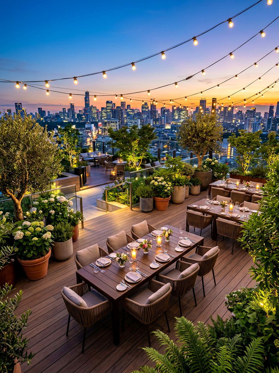 Rooftop garden dining - 30 boutique restaurant dining ideas
