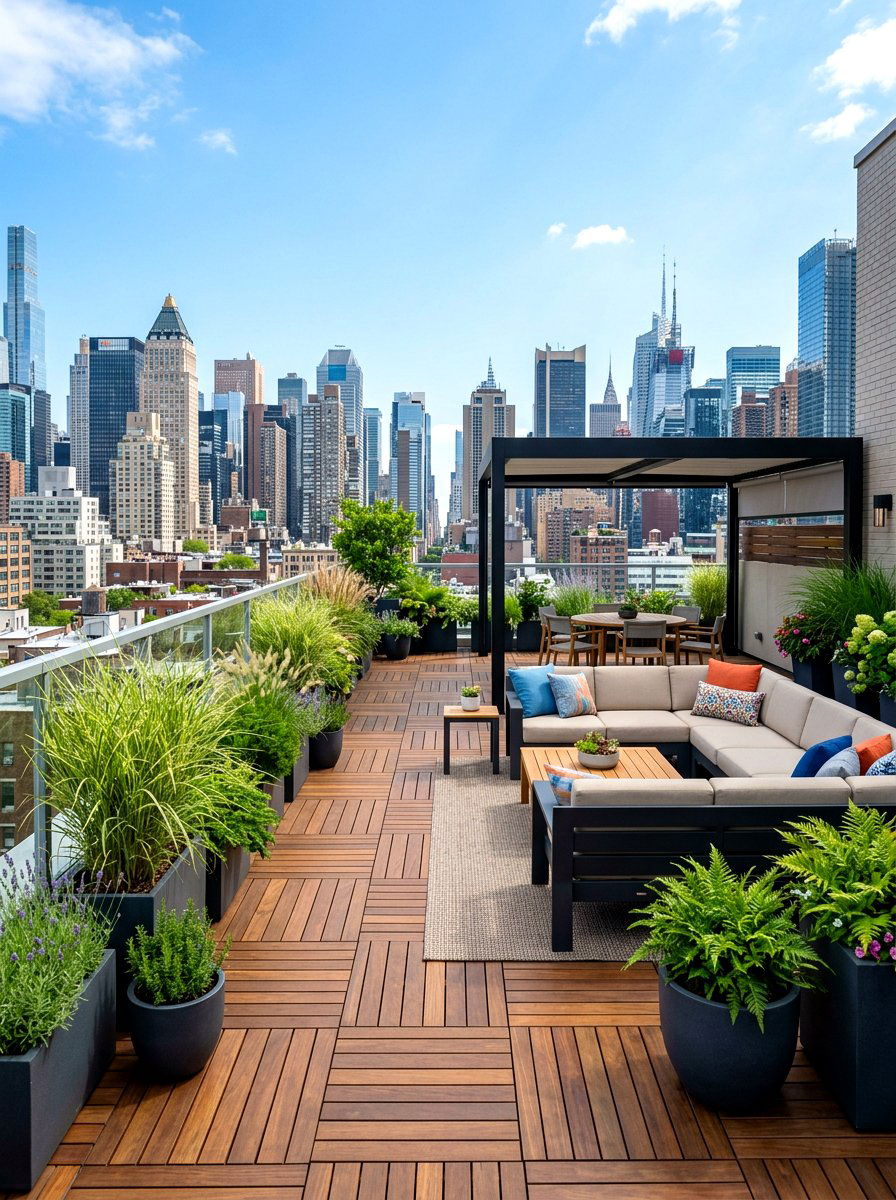 Rooftop garden terrace layout - 30 warm minimalist garden ideas