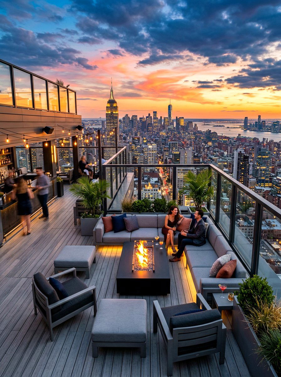 Rooftop gas fire lounge - 30 gas fire lounge patio ideas