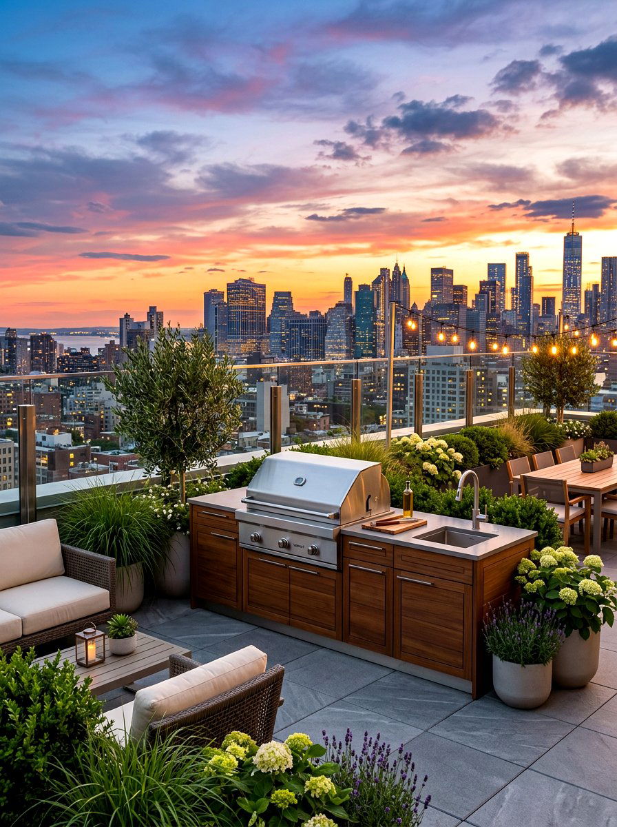 Rooftop patio grill station - 30 patio cooking area ideas