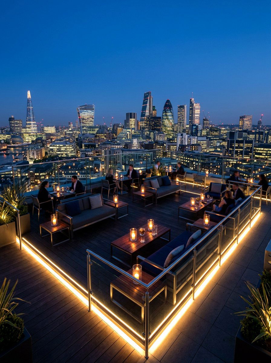 Rooftop sky lounge terrace - 30 candlelit patio dinner ideas