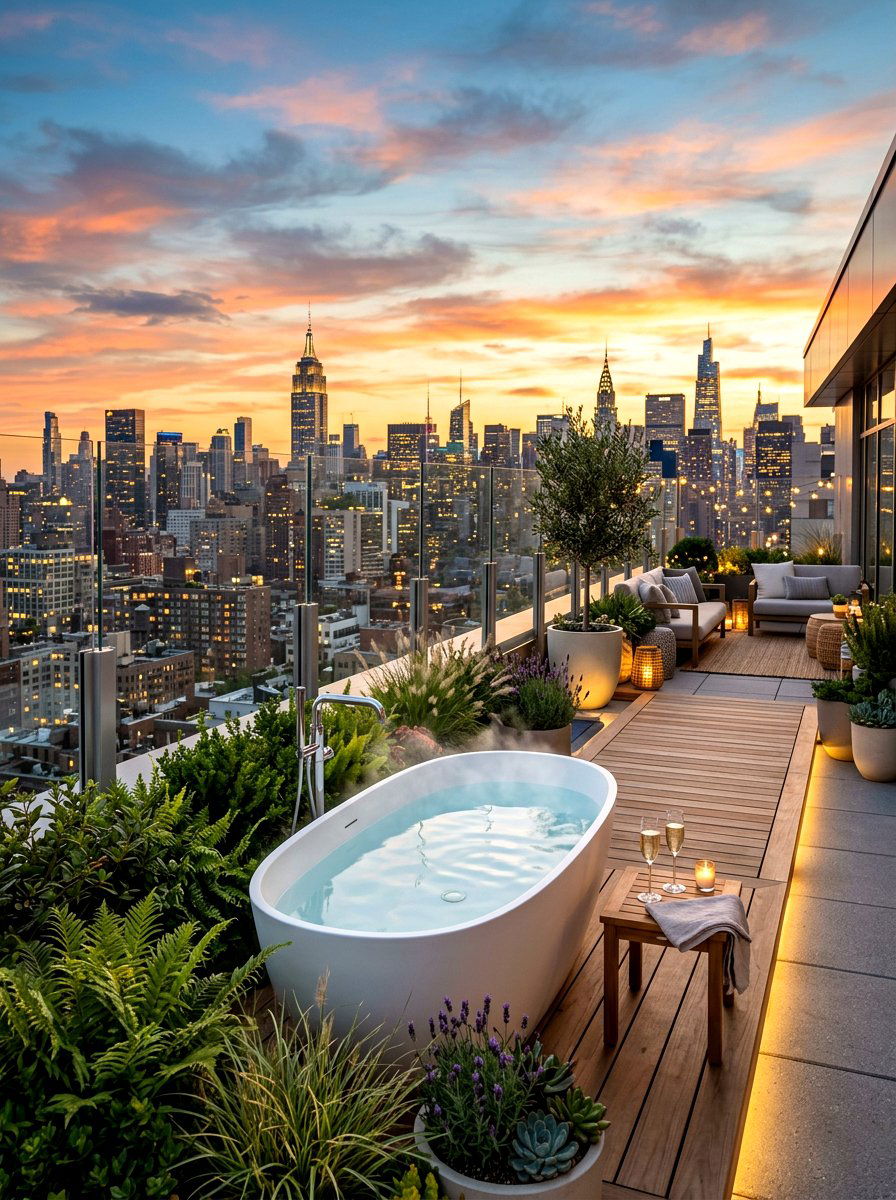 Rooftop soaking tub - 30 outdoor bath ideas