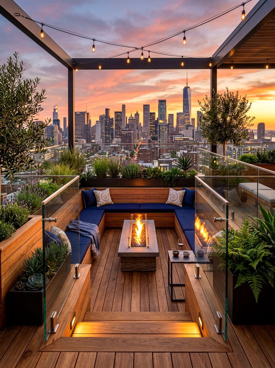 Rooftop sunken terrace lounge - 30 sunken conversation pit ideas
