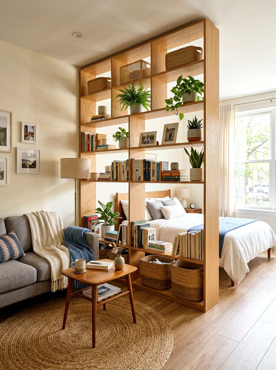 Room Divider Bookshelf - 30 small apartment living room ideas