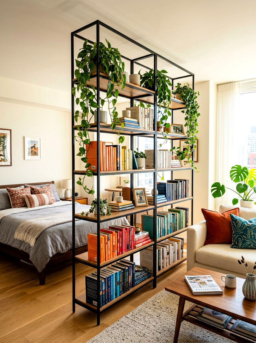 Room Divider Bookshelf - 30 tiny apartment decor ideas