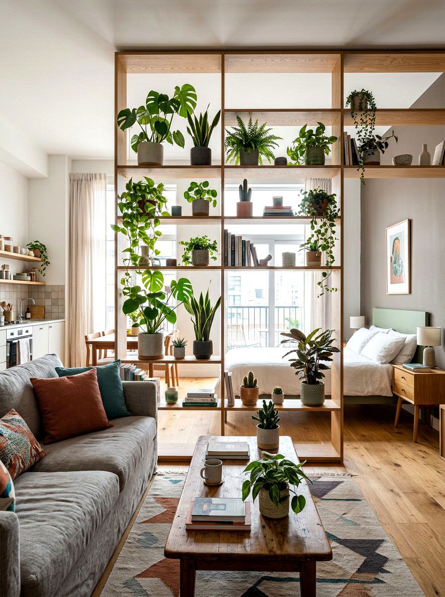 Room Divider Shelving - 30 apartment plant shelf ideas
