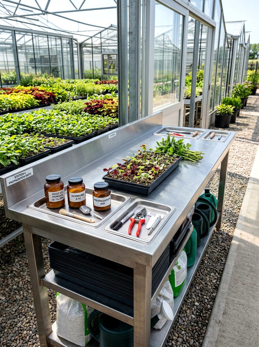 Rooting Hormone Station Bench - 30 greenhouse propagation bench ideas