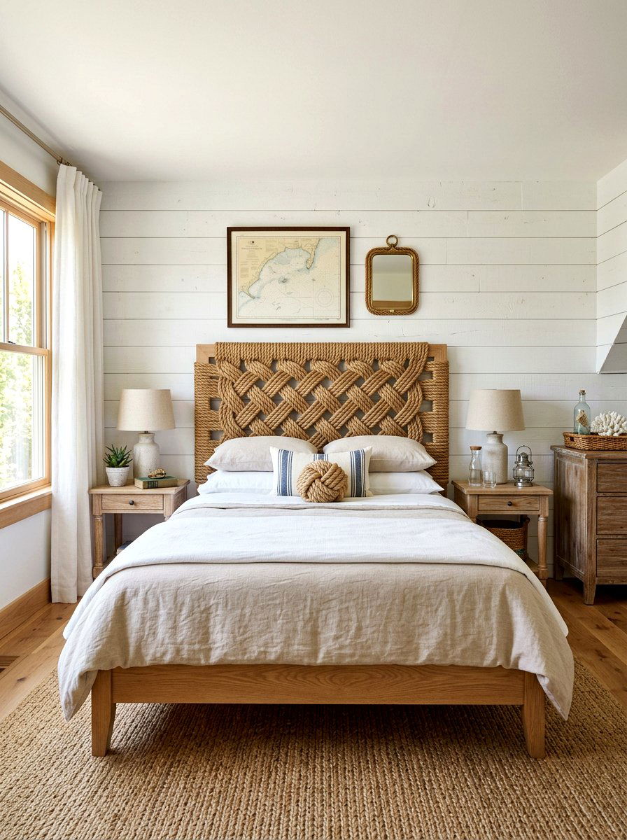 Rope Headboard - 30 nautical bedroom ideas