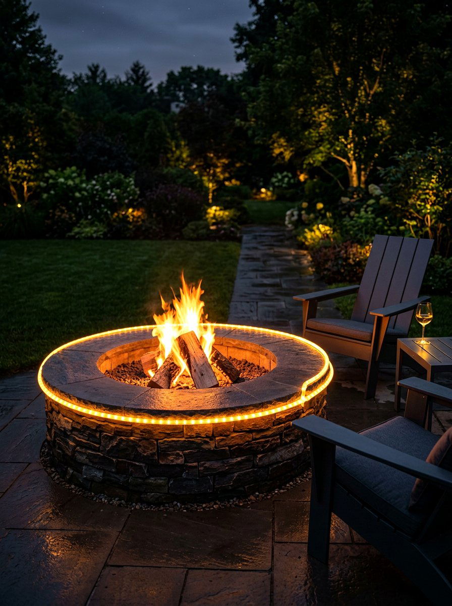 Rope Lighting Fire Pit Edge - 30 fire pit lighting ideas