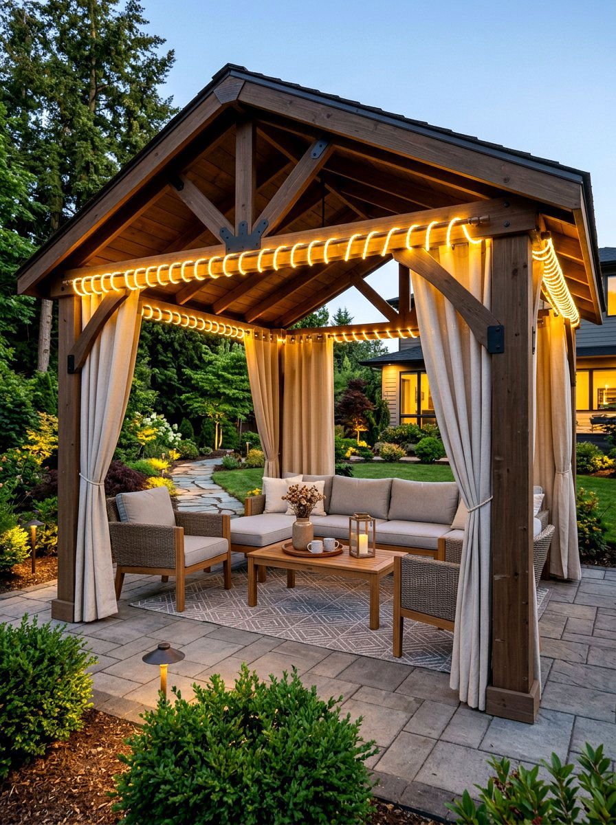 Rope Lights Around Curtain Rods - 30 gazebo curtain lighting ideas