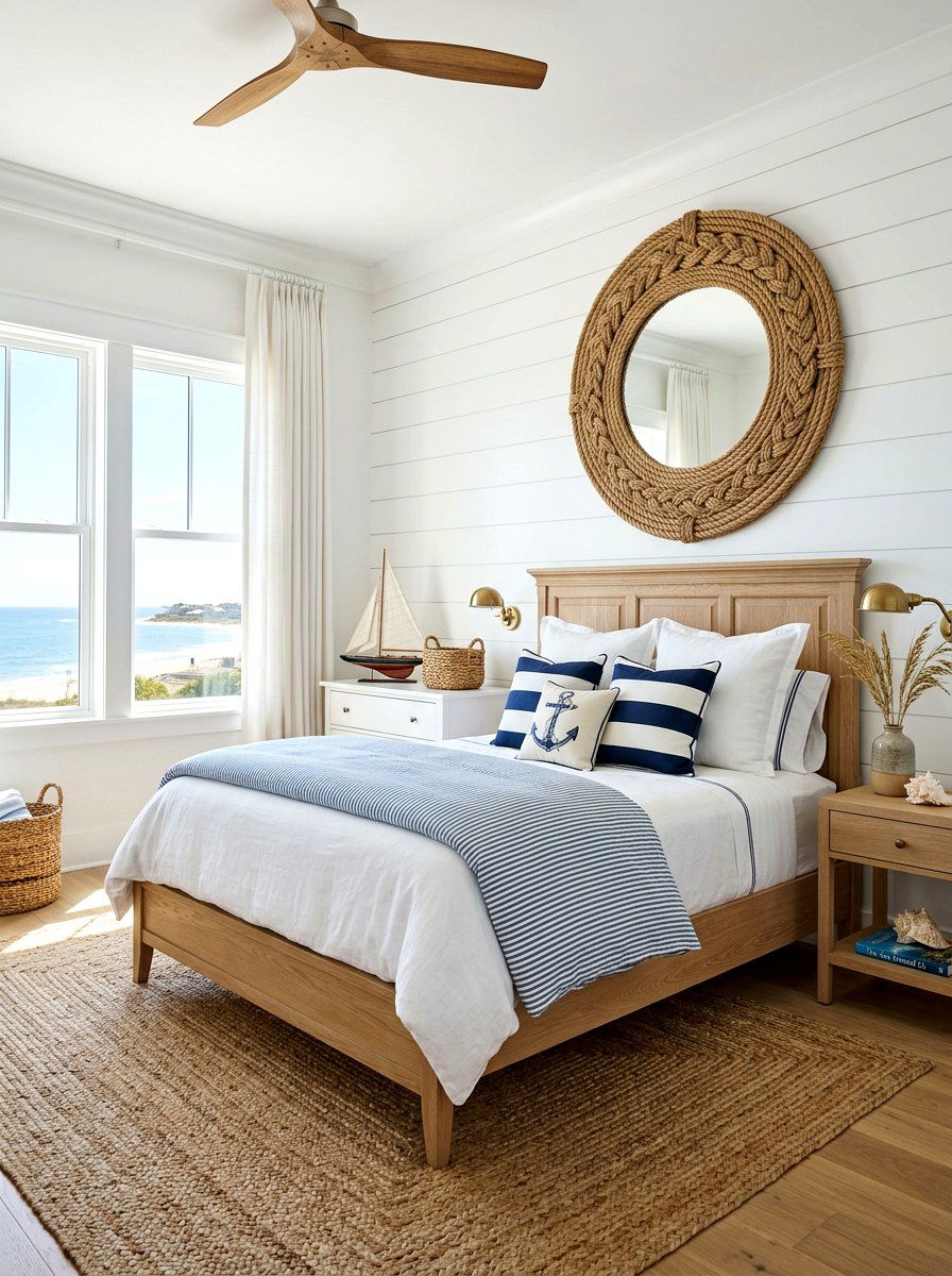 Rope Mirror Decor - 30 Hamptons bedroom ideas