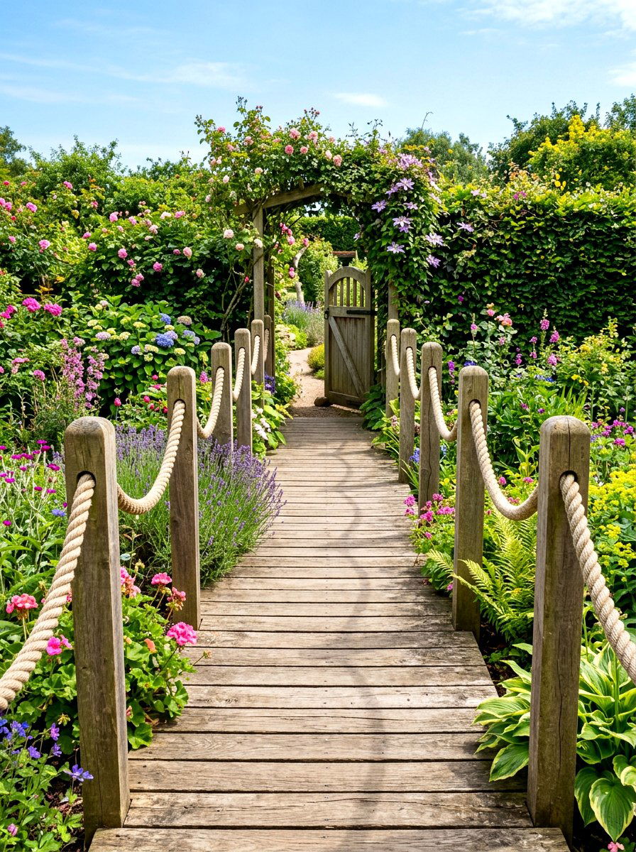 Rope Railing Boardwalk - 30 boardwalk garden path ideas