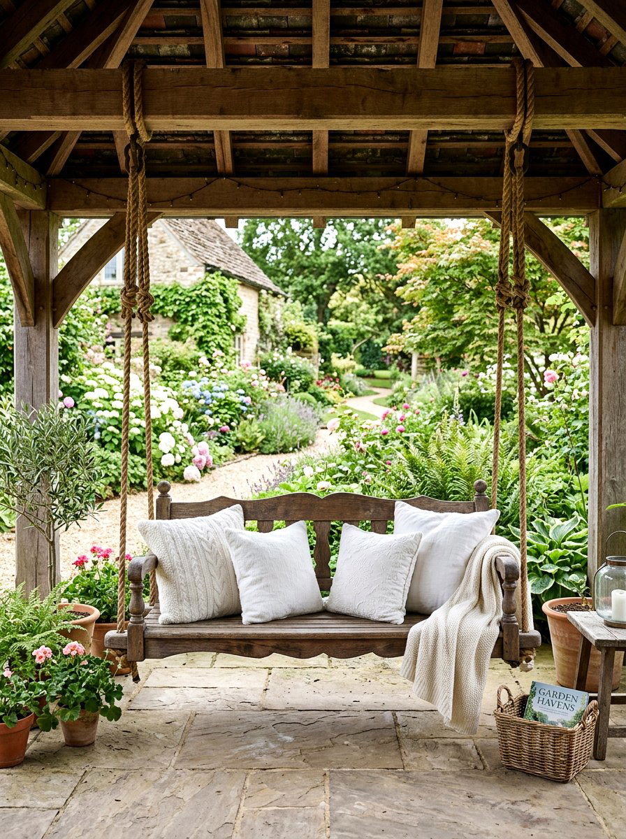 Rope Swing Bench - 30 terrace garden seating ideas