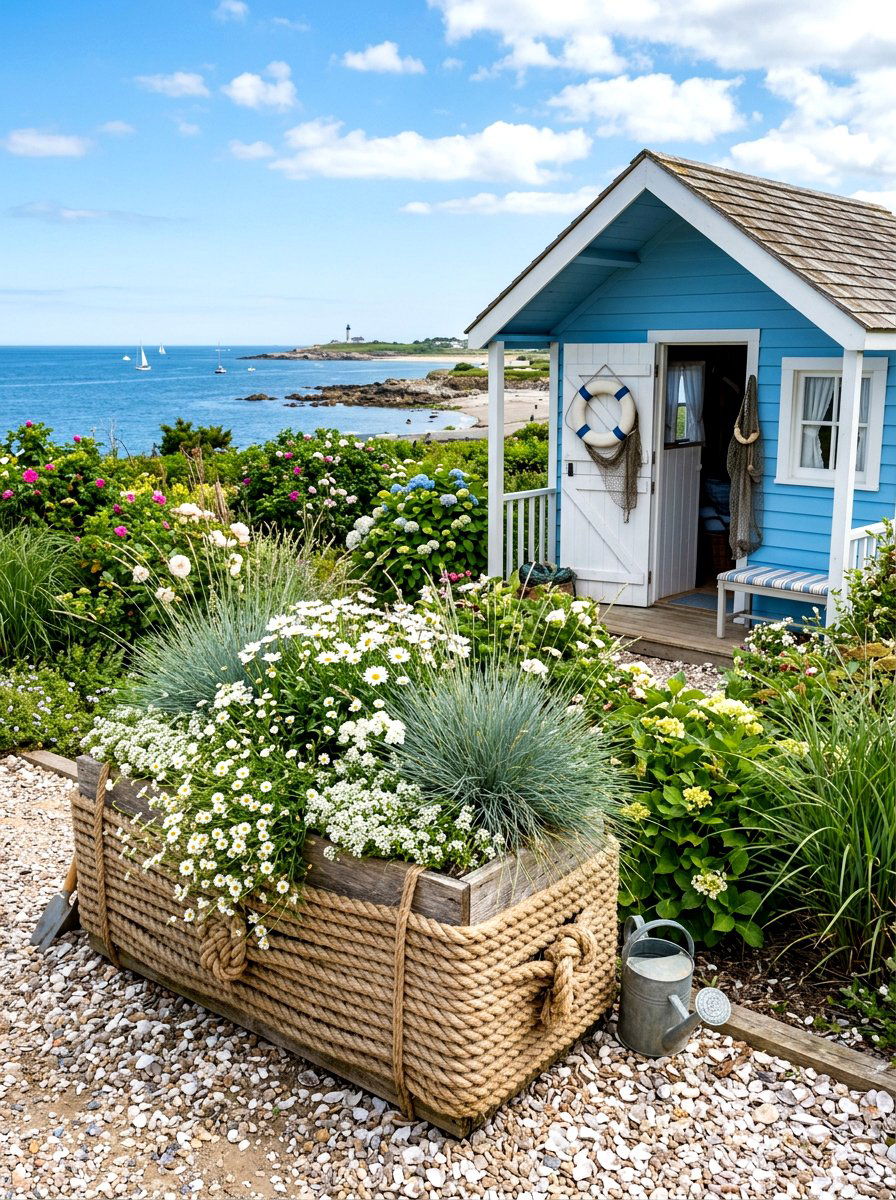 Rope Wrapped Flower Box - 30 shed flower box ideas
