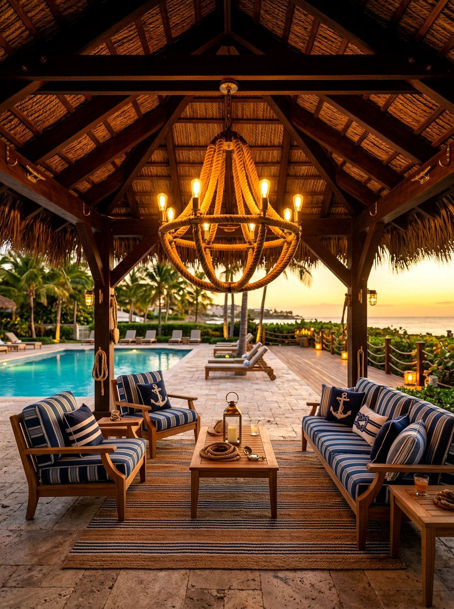 Rope Wrapped Nautical Chandelier - 30 outdoor chandelier ideas