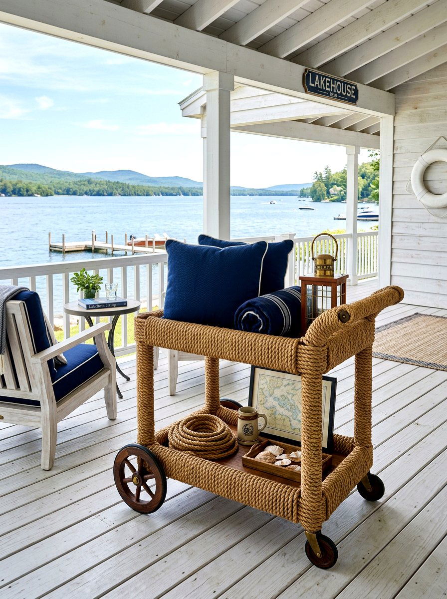 Rope Wrapped Trolley - 30 serving cart patio ideas