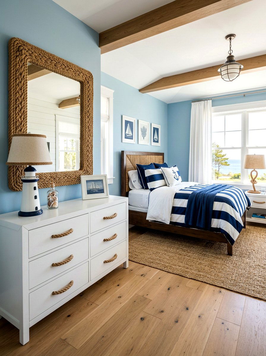 Rope accent bedroom - 30 coastal prep bedroom ideas