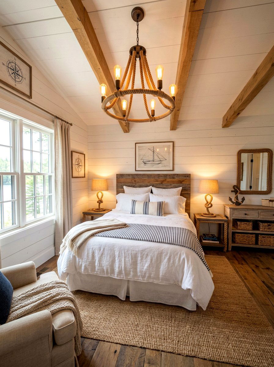 Rope lighting cottage bedroom - 30 beach cottage bedroom ideas