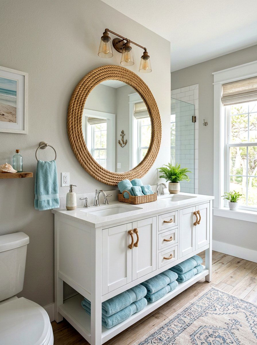 Rope mirror bathroom - 30 nautical bathroom ideas