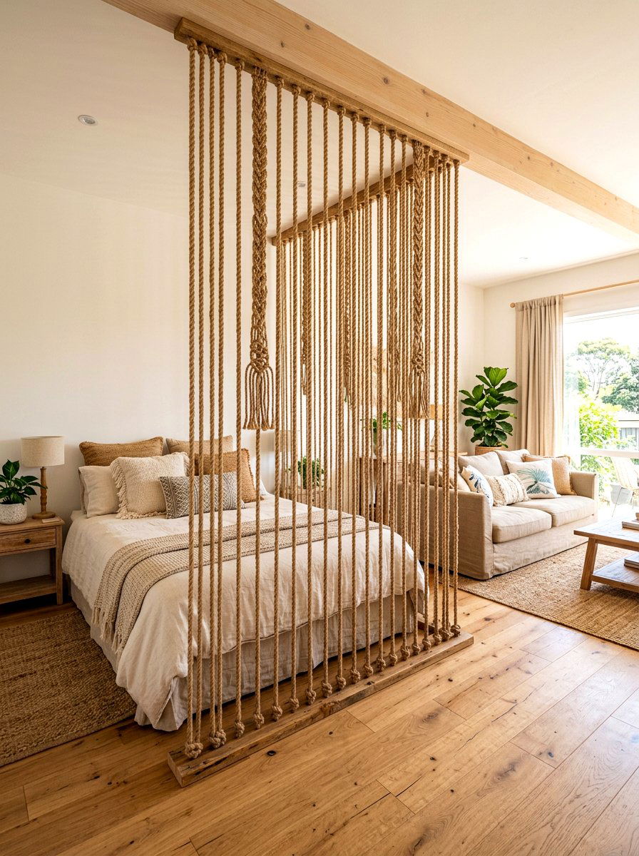 Rope partition wall - 30 partial divider studio ideas