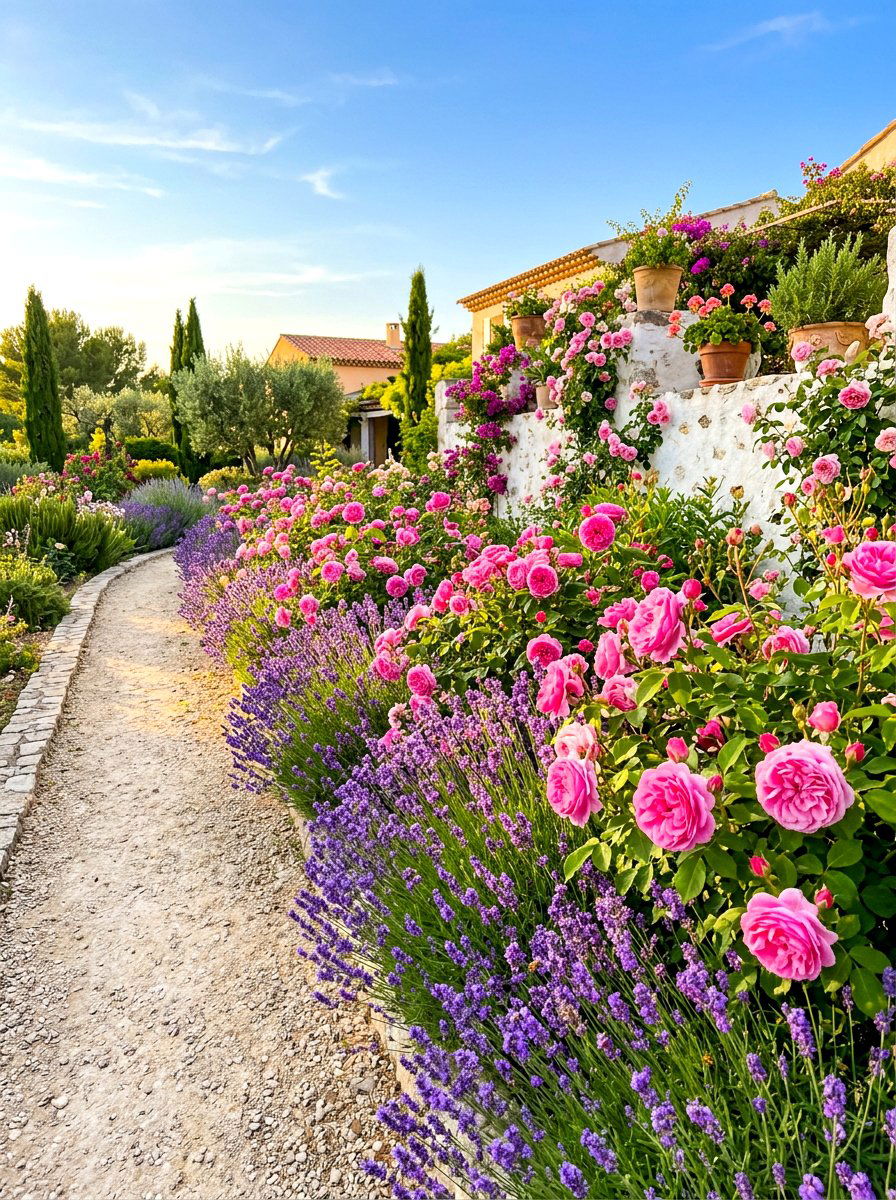 Rose And Lavender Border - 30 backyard rose garden ideas