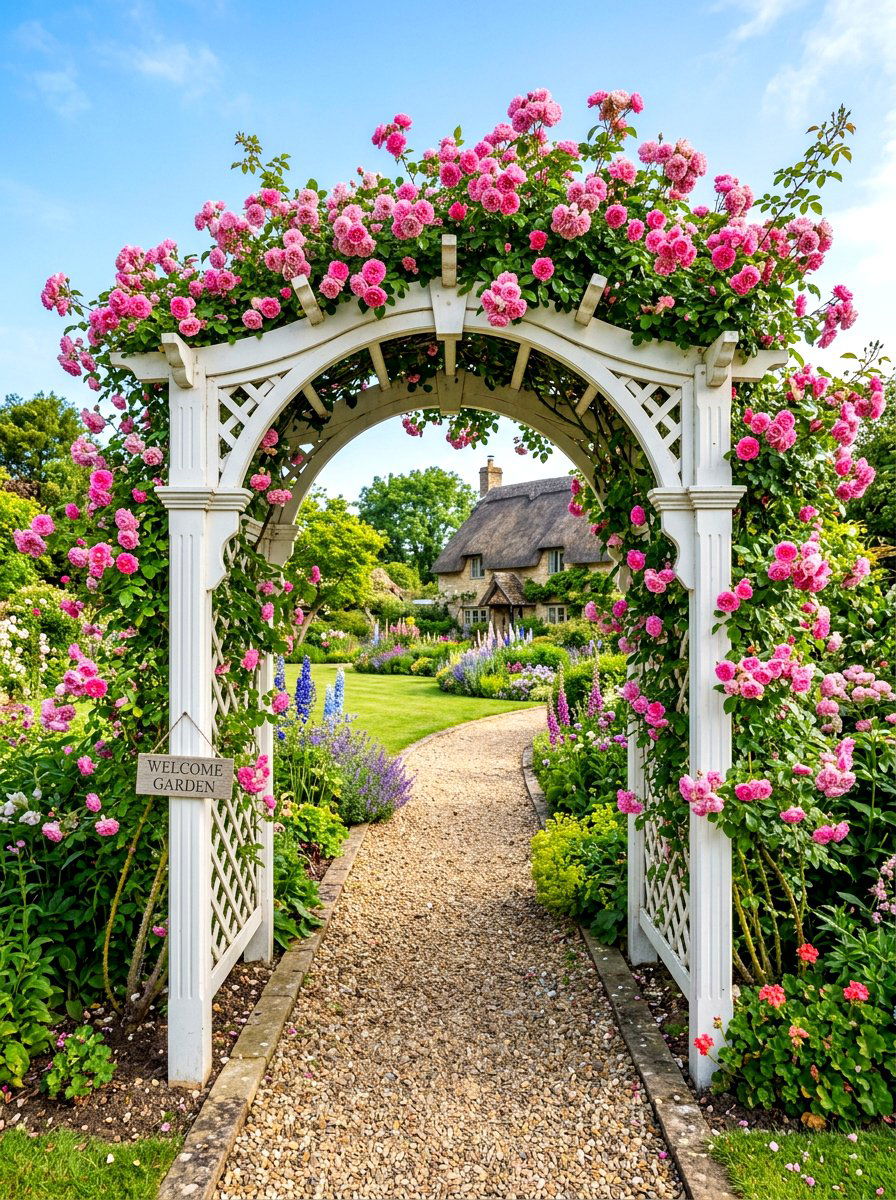 Rose Arbor Gateway - 30 backyard rose garden ideas