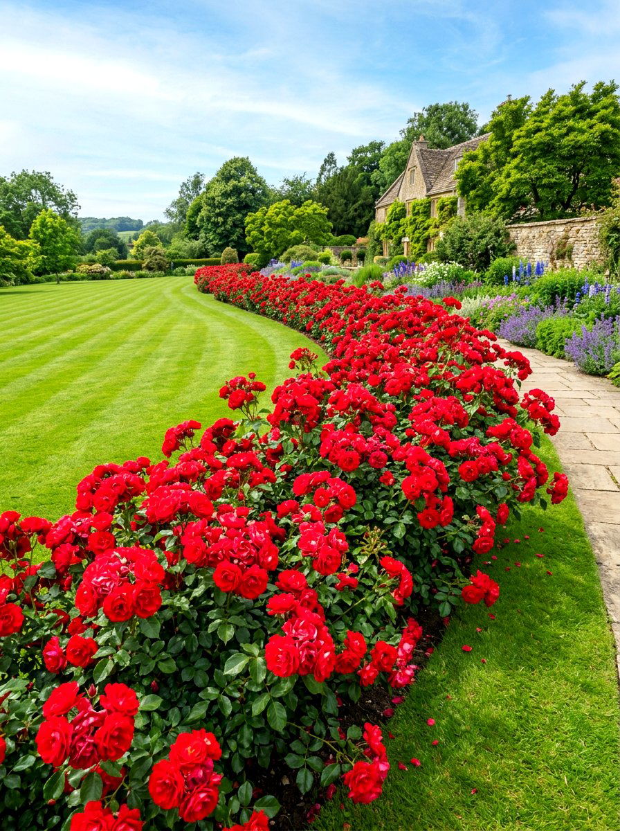 Rose Bush Border - 30 backyard rose garden ideas
