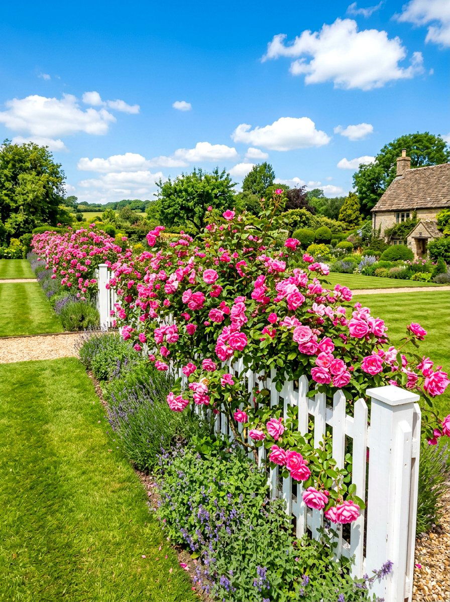Rose Bush Hedge Fence - 30 corner lot landscaping ideas