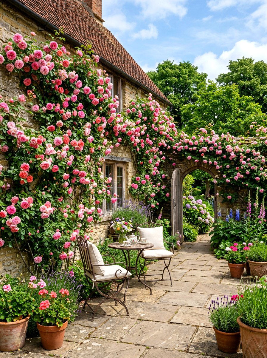 Rose Covered Wall - 30 backyard rose garden ideas