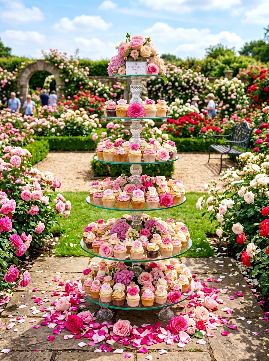 Rose Garden Tiered Stand - 30 outdoor dessert station ideas